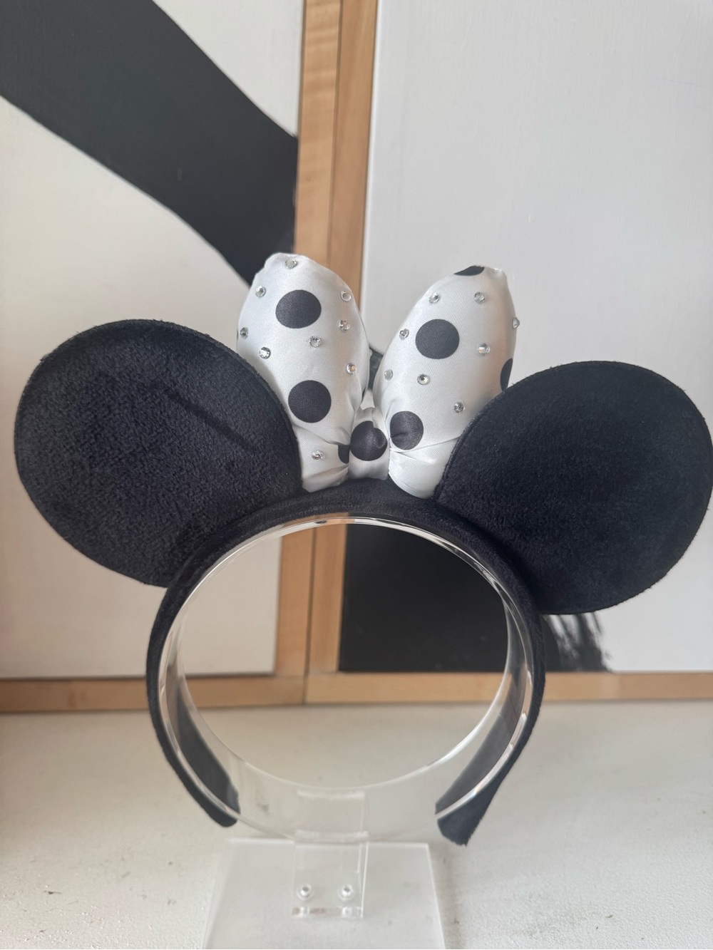 Black and White Minnie Ear Headband with rhinestones - Picture 2 of 2